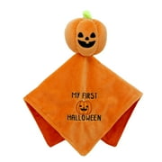 Halloween Pumpkin 12 inch Plush Snuggle Buddy Blanket with Rattle and Embroidery