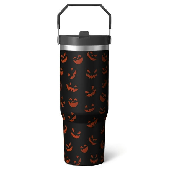 1pc Halloween Orange 30oz Tumbler with Straw & Handle - Insulated Stainless Steel Cup | Holiday Gift for Man Women (Christmas, Valentine's, Birthday)