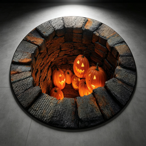 Halloween Pumpkin 3D Illusion Rug, Round Well Print Floor Mat, Soft Durable Rug for Home Entryway Decor L