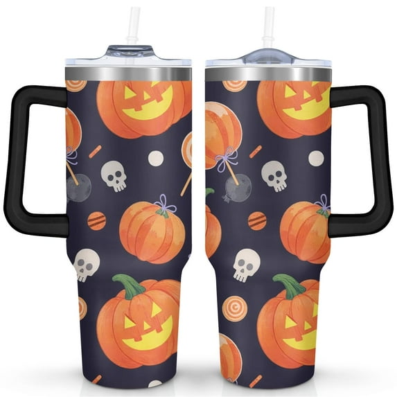 Halloween Pumpkin 40 oz Coffee Tumbler with Handle Double Wall Cup Modern Tumbler for Spring Summer Birthday Christmas