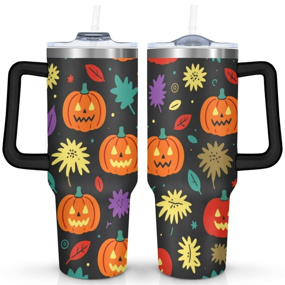 Halloween Pumpkin 40 oz Coffee Tumbler with Handle Double Wall Travel Cups Decorative Tumbler for Home Office Supplies Camping Outdoor