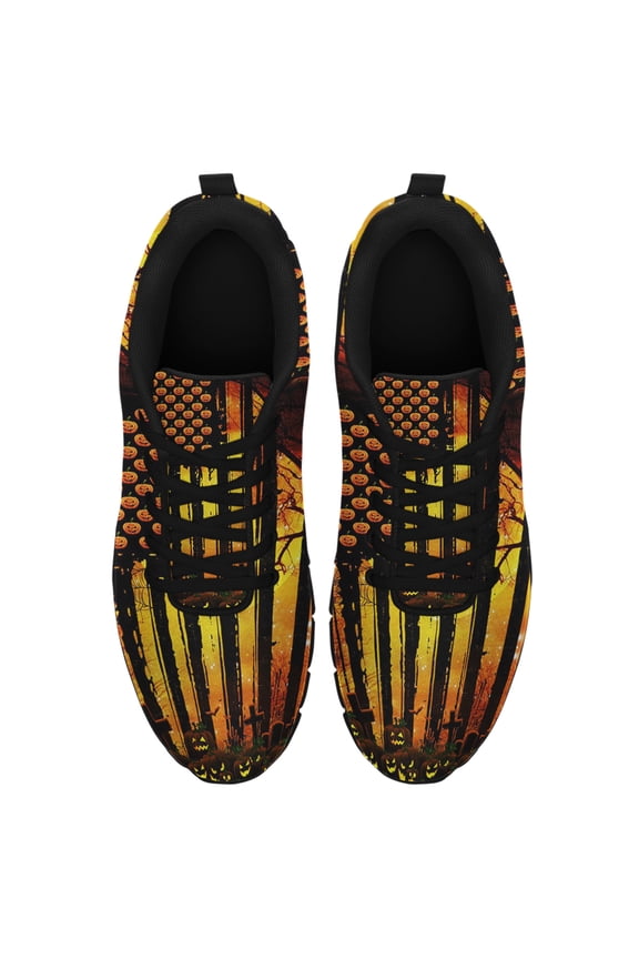 Halloween Pumpkin America Running Shoes Sneakers Mesh Black Size 3.5