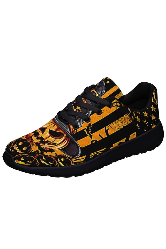Halloween Pumpkin American flag Shoes Sneakers for Women Men Black Size 3.5