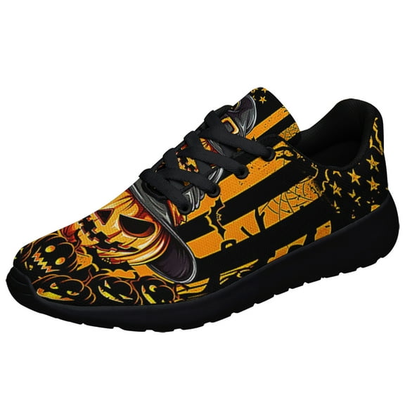 Halloween Pumpkin American flag Shoes Sneakers for Women Men Black Size 8.5