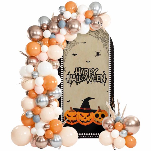 Halloween Pumpkin Arch Backdrop Cover 4 FT, Castle Lattice Beige Horrible Wedding Arch Cover Stretchy Backdrop Stands Covers for Birthday Party Ceremony Banquet Decor