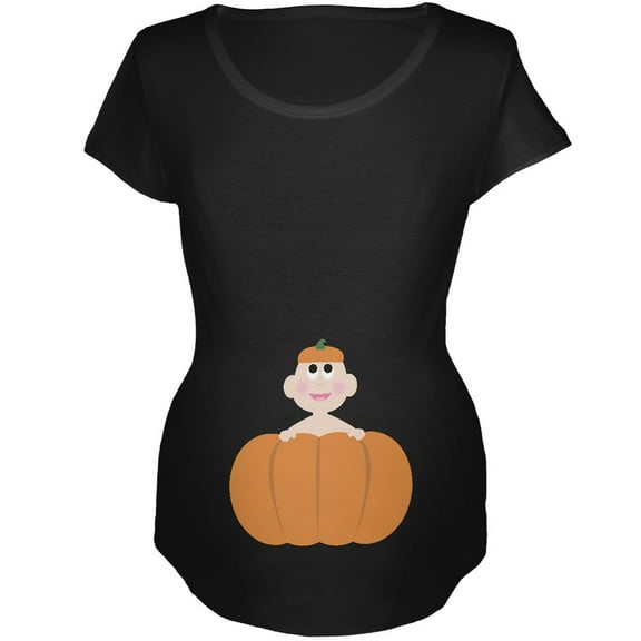 Halloween Pumpkin Baby Black Maternity Soft T-Shirt - 2X-Large