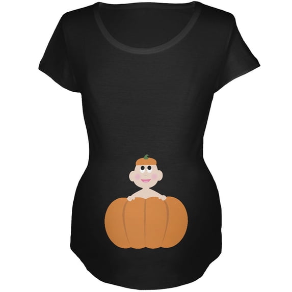 Halloween Pumpkin Baby Black Maternity Soft T-Shirt - 2X-Large