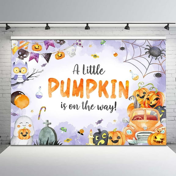 Halloween Pumpkin Baby Shower Backdrop A Little Pumpkin is on The Way Fall Baby Shower Background Thanksgiving Shower Party Newborn Baby Cake Table Decorations Banner