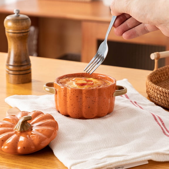 Halloween Pumpkin Baking Bowl Ceramic Soup Bowl With Lid Pumpkin Casserole Dish Steaming Bowl Dessert Bowl Covered Baking Dish Holiday Tableware for Home Thanksgiving Fall Decor