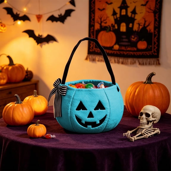 Halloween Pumpkin Basket Pastel Small Pumpkin Basket Trick or Treat Buckets Goodie Candy Gift Bags with Handle for Halloween Exchange Supplies