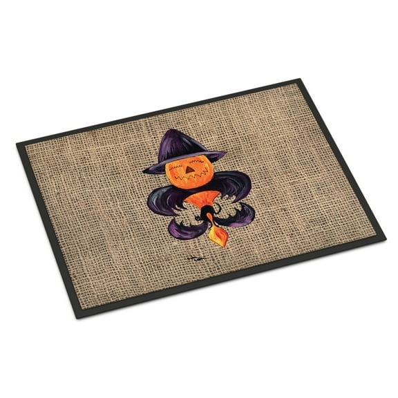 Halloween Pumpkin Bat Fleur de lis Doormat 18x27