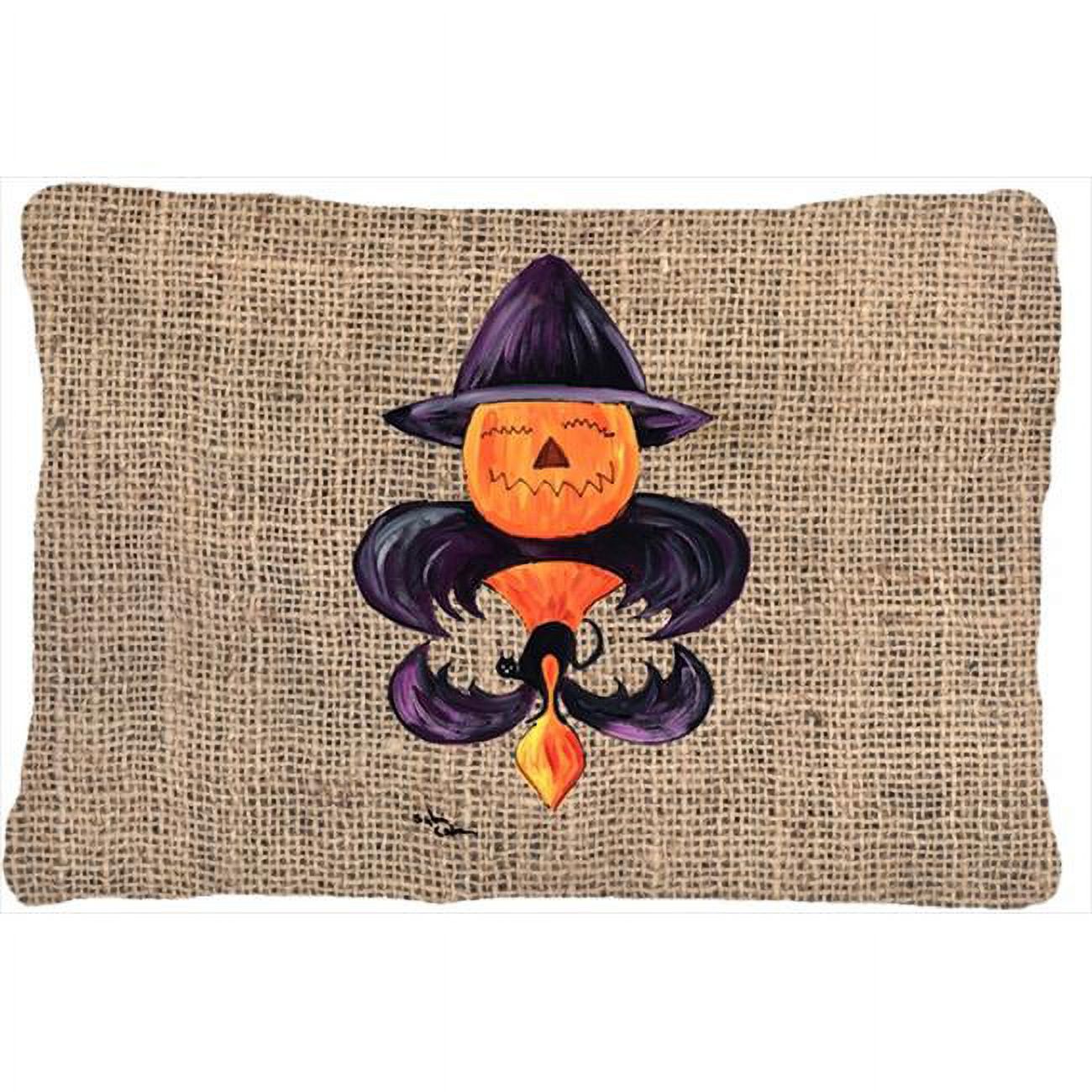 Halloween Pumpkin Bat Fleur de lis Indoor & Outdoor Decorative Fabric Pillow 12 x 16 in.