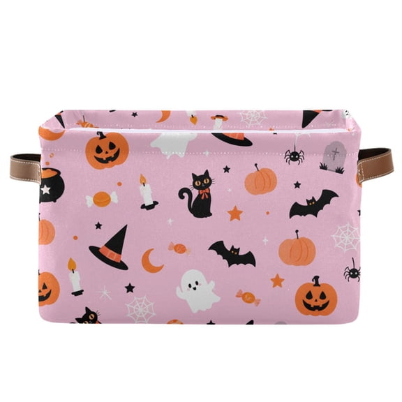 Halloween Pumpkin Bat Foldable Storage Large Fabric Storage Baskets Organizer Storage Bins with Handles for Home Office