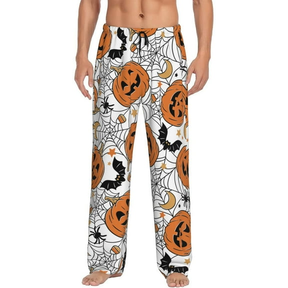 Halloween Pumpkin Bat Men'S Pajama Pants Soft Sleep Lounge Pants Pjs Bottoms With Pockets 3x-Large