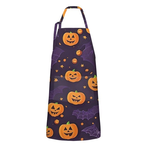 Halloween Pumpkin Bat Apron-Garden Aprons for Women with Pockets-Cotton Linen Waterproof Kitchen Cooking Gardening Aprons Adjustable for Kitchen,Cooking,BBQ and Salon 32"x27"