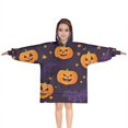 thumbnail image 1 of Halloween Pumpkin Bat Pattern Blanket Hoodies for Kids 6-13YR Oversize Wearable Blanket Hoodies for Boys Girls Teens, 1 of 7