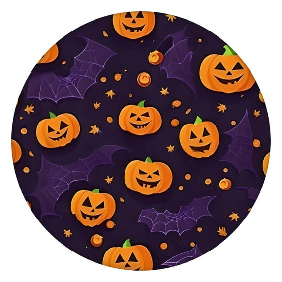 Halloween Pumpkin Bat Pattern Round Fitted Tablecloth with Elastic Edge,Dining Table Cover Waterproof,Outdoor Round Tablecloth for Camping,Dining,Indoor and Outdoor