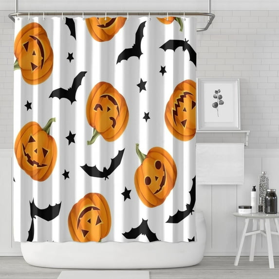Halloween Pumpkin Bat Pattern Shower Curtain 72"x84" ,Bathroom Decorative Shower Curtains Set with 12 Hooks,Modern Waterproof Washable Shower Curtain