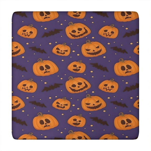 Halloween Pumpkin Bat Pattern Square Fitted Tablecloth with Elastic Edge,Square Table Cover,Washable Elastic Table Cover for Home Kitchen Party Decor 34"x34"