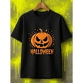 thumbnail image 1 of Halloween Pumpkin Bat T Shirt Graphic Tee For Party Streetwear Cotton Short Sleeve Round Neck Black S-5XL, 1 of 5
