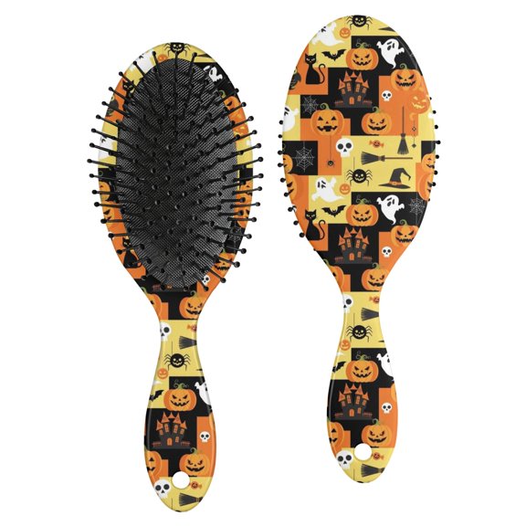 Halloween Pumpkin Black Cat Pattern Brush, Detangling Hair Brush, Scalp Massage Hair Comb, Smooth Handle Gifts for Holiday Birthday Gifts