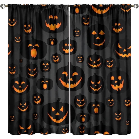 Halloween Pumpkin Blackout Window Curtains, Horror Pumpkin Gothic Happy Halloween Theme Window Drapes, for Kids Bedroom Living Room 84" W X 84" L