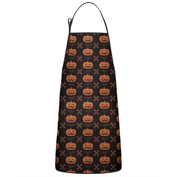 Halloween Pumpkin & Bones Pattern Apron-Garden Aprons for Women with Pockets-Cotton Linen Waterproof Kitchen Cooking Gardening Aprons Adjustable for Kitchen,Cooking,BBQ and Salon 33"x27"