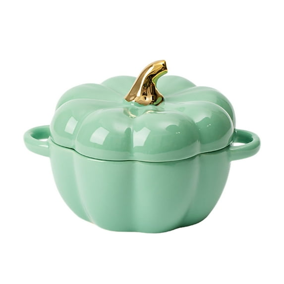 Halloween Pumpkin Bowl with Lid and Handle, Ceramic Ramekins for Baking, Casserole Dish Individual Severing Pot, Stoneware, Oven Safe, 14 Oz (Orange) - B