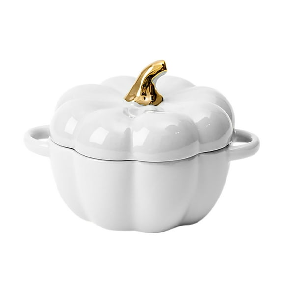 Halloween Pumpkin Bowl with Lid and Handle, Ceramic Ramekins for Baking, Casserole Dish Individual Severing Pot, Stoneware, Oven Safe, 14 Oz (Orange) - C