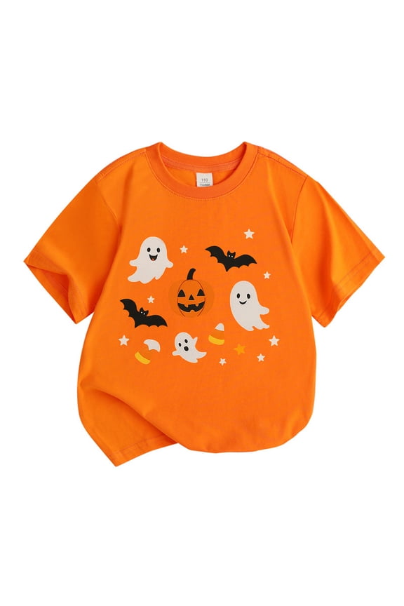 Halloween Pumpkin Boys Tops Short Sleeve Casual Tee Comfortable Base Layer Shirt For Kids And Toddlers