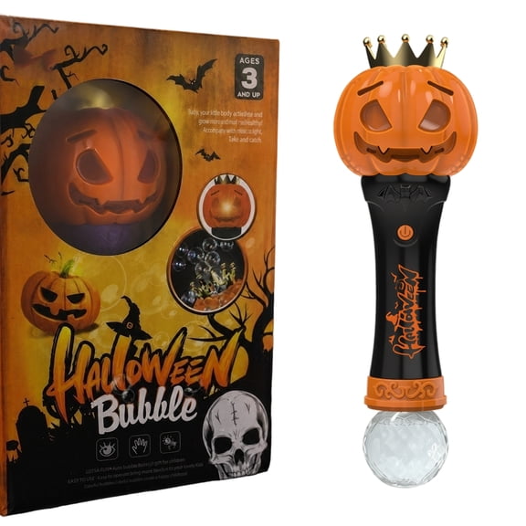 Halloween Pumpkin Bubble Machine, with Box Packaged, Electric Bubble Wand, Light-Up Automatic Bubble Blower, Spooky Toy for Kids Parties Outdoor Playtime-Black