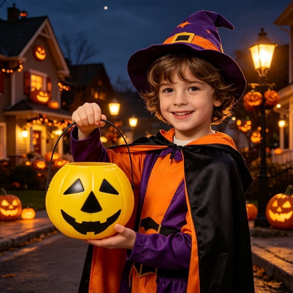 Halloween Pumpkin Bucket Candy Jar with Smiley Face & Carry Handle Trick Or Treat Basket for Candy Haul Night Neighborhood Porch