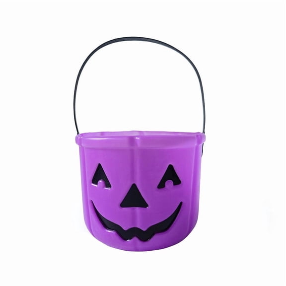 Halloween Pumpkin Bucket Plastic Candy Bucket Devil's Grin Design for Party Holiday Events Scene Props