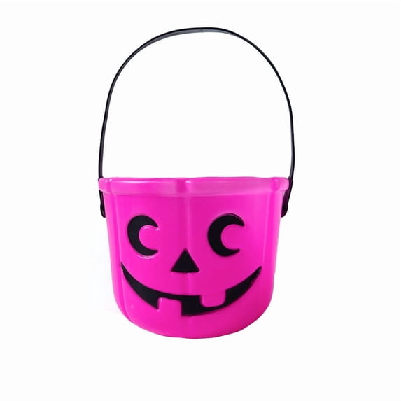 Halloween Pumpkin Bucket Plastic Candy Bucket Devil's Grin Design for Party Holiday Events Scene Props