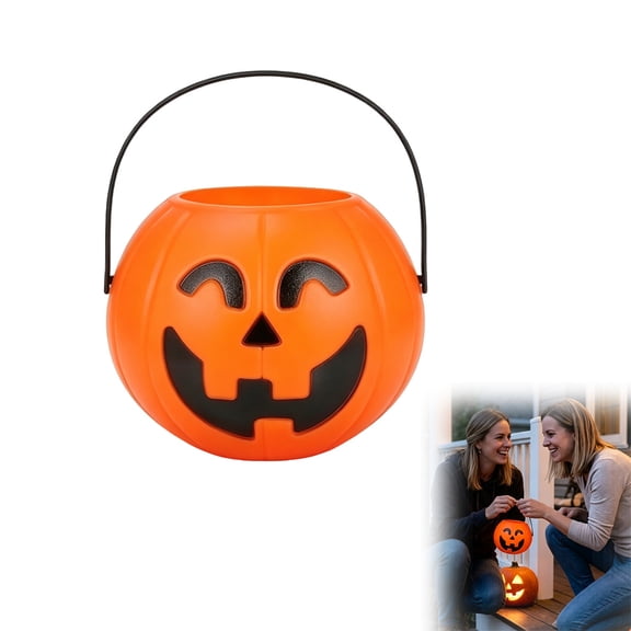 Halloween Pumpkin Bucket, Plastic Jack O Lantern Pail, Pumpkin Candy Holder for Trick or Treating, Halloween Party & Seasonal Decor (Medium)