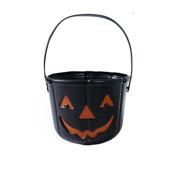Halloween Pumpkin Bucket, Plastic Pumpkin Lantern Candy Bucket with Handle for Trick Or Treating, for Halloween Party Favor Supplies Black
