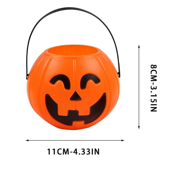 Halloween Pumpkin Bucket Set | Plastic Jack-O'-Lantern Candy Holder with Sturdy Handle | Orange Pumpkin Pail | 8-Pack | Reusable Trick or Treat Containers | Party Decor | Small Lightweight Buckets