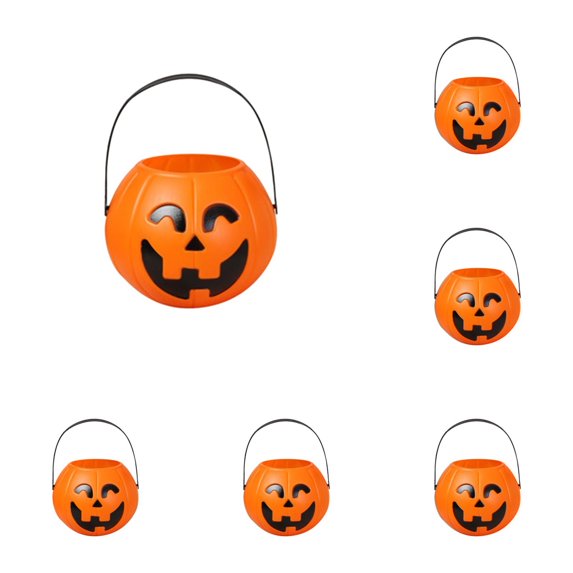 Halloween Pumpkin Bucket Trick or Treat Candy Holder Portable Pail with Sturdy Handle, Festive Decorative Basket for Party Supplies, Home Tabletop Display Holiday Storage Container 6PC