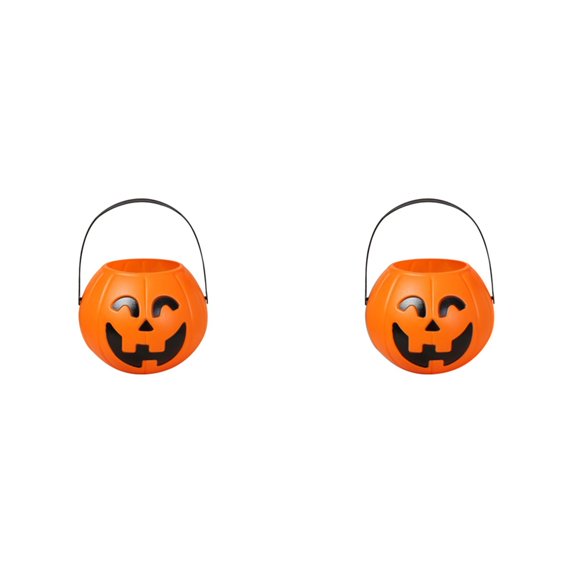 Halloween Pumpkin Bucket Trick or Treat Candy Holder Portable Pail with Sturdy Handle, Festive Decorative Basket for Party Supplies, Home Tabletop Display Holiday Storage Container 2PC