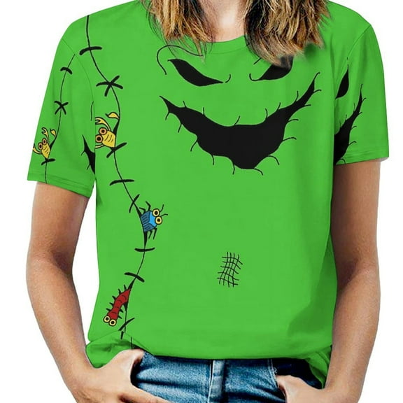 Halloween Pumpkin Bugs Green T Shirts Basic T-Shirt Short Sleeve Ladies Tee Shirt Summer Graphic Clothing