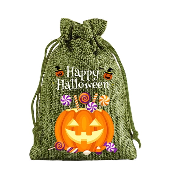 Halloween Pumpkin Burlap Gift Bags with Drawstring,Reusable Polyester Goodie Pouches, Washable Trick Or Treat Candy Sacks for Classroom Carnival Holiday Party Decor
