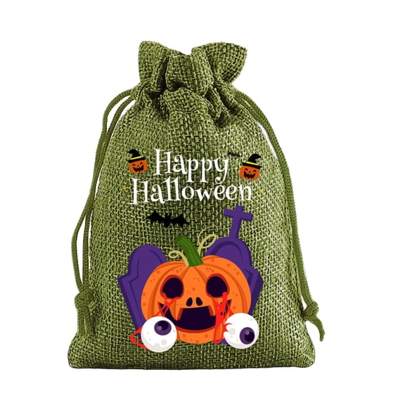 Halloween Pumpkin Burlap Gift Bags with Drawstring,Reusable Polyester Goodie Pouches, Washable Trick Or Treat Candy Sacks for Classroom Carnival Holiday Party Decor
