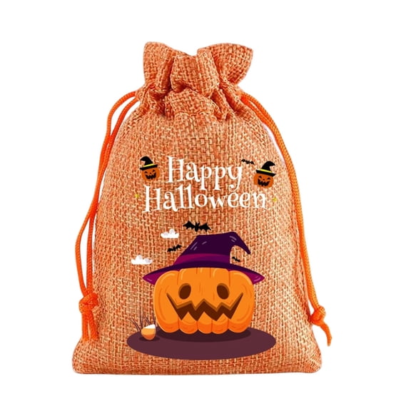 Halloween Pumpkin Burlap Gift Bags with Drawstring,Reusable Polyester Goodie Pouches, Washable Trick Or Treat Candy Sacks for Classroom Carnival Holiday Party Decor