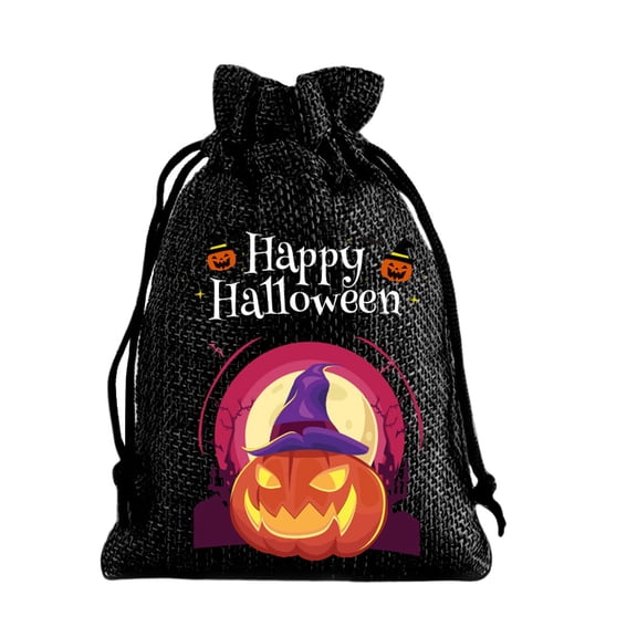 Halloween Pumpkin Burlap Gift Bags with Drawstring,Reusable Polyester Goodie Pouches, Washable Trick Or Treat Candy Sacks for Classroom Carnival Holiday Party Decor