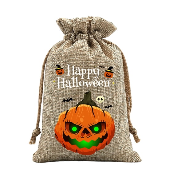 Halloween Pumpkin Burlap Gift Bags with Drawstring,Reusable Polyester Goodie Pouches, Washable Trick Or Treat Candy Sacks for Classroom Carnival Holiday Party Decor