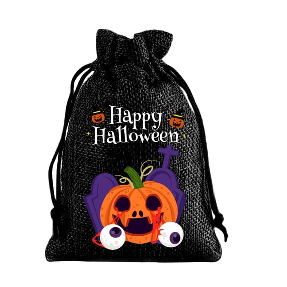 Halloween Pumpkin Burlap Gift Bags with Drawstring,Reusable Polyester Goodie Pouches, Washable Trick Or Treat Candy Sacks for Classroom Carnival Holiday Party Decor