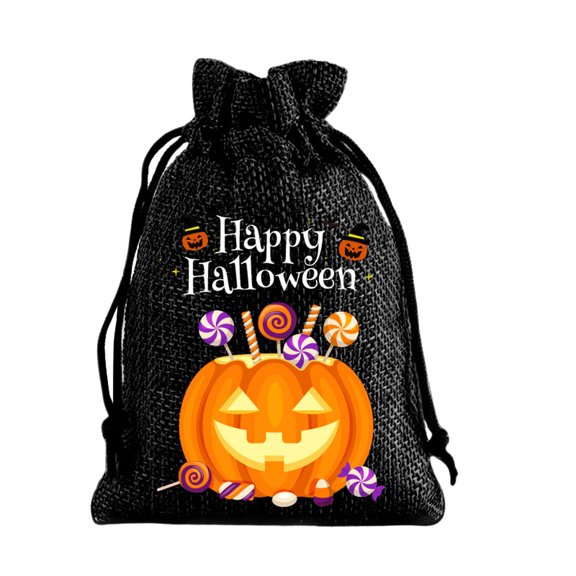 Halloween Pumpkin Burlap Gift Bags with Drawstring,Reusable Polyester Goodie Pouches, Washable Trick Or Treat Candy Sacks for Classroom Carnival Holiday Party Decor