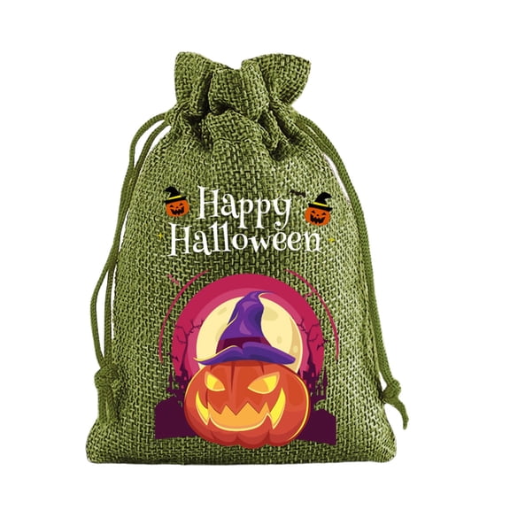 Halloween Pumpkin Burlap Gift Bags with Drawstring,Reusable Polyester Goodie Pouches, Washable Trick Or Treat Candy Sacks for Classroom Carnival Holiday Party Decor