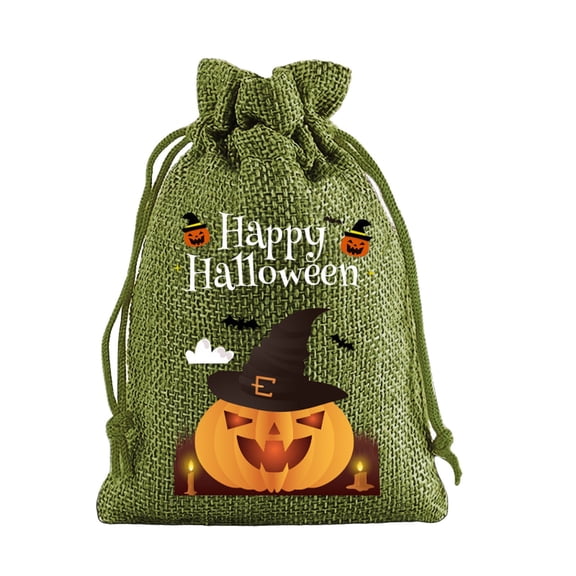 Halloween Pumpkin Burlap Gift Bags with Drawstring,Reusable Polyester Goodie Pouches, Washable Trick Or Treat Candy Sacks for Classroom Carnival Holiday Party Decor