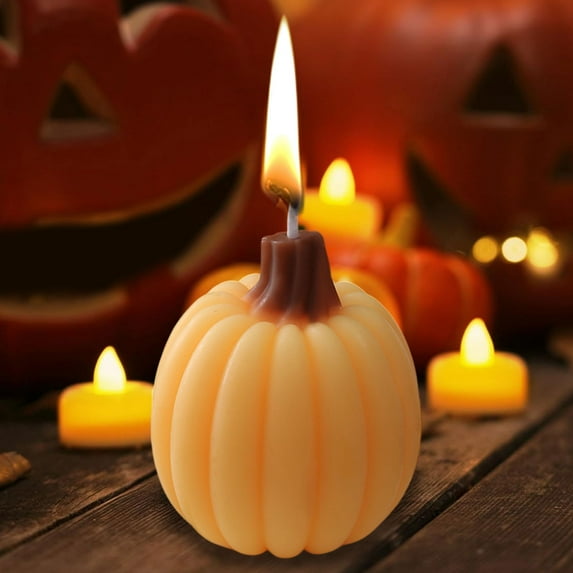 Halloween Pumpkin Candle - Handmade Soy Wax Scented Candle for Fall Decor, Realistic Mini Pumpkin Aromatherapy Candle with Spiced Scent, Yellow Home Decoration Gift
